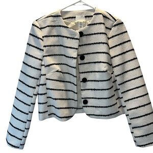 Striped Black & White Cropped Jacket + Skirt